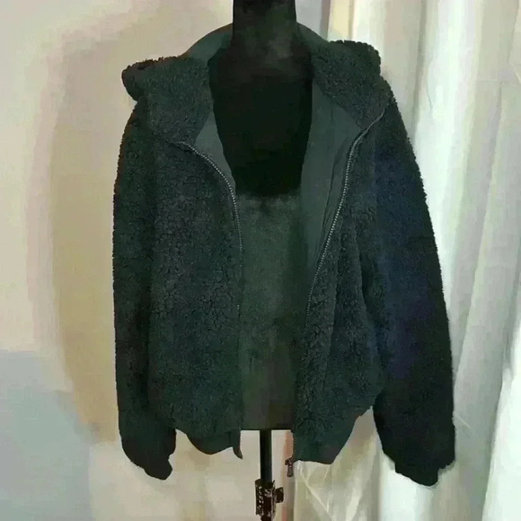 Fabletics Black Sherpa Summit Teddy Jacket oversized bomber full-zip - XL - Picture 1 of 8